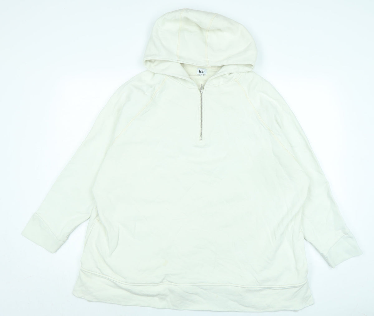 Additional front view of kin women’s ivory polyester pullover hoodie, size XL, - logo
