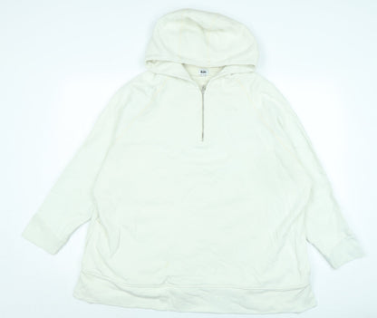 Additional front view of kin women’s ivory polyester pullover hoodie, size XL, - logo