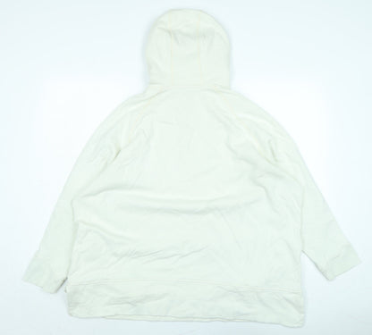 Back view of kin women’s ivory polyester pullover hoodie, size XL, - logo