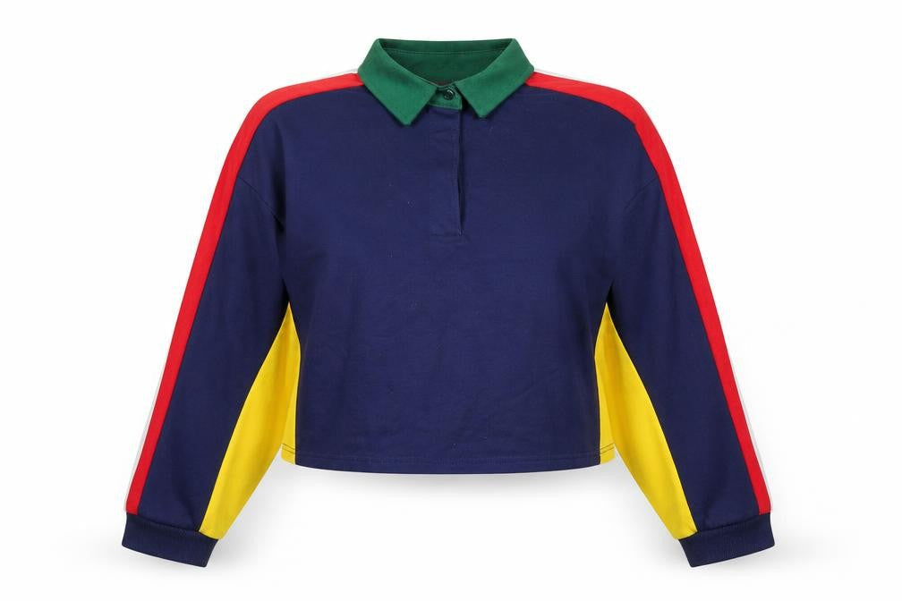 Womens UK Size M Cooperative Blue Cropped Polo
