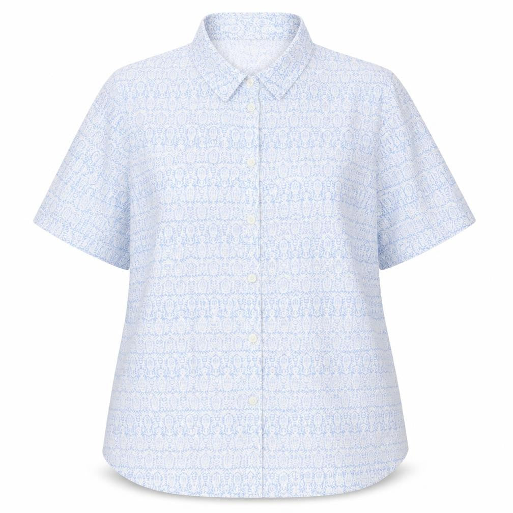 Front view of Honor Millburn Women's Blue Floral Button-Up Shirt
