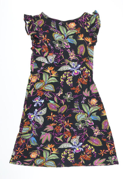 H&M Womens Black Floral Viscose A-Line Size L Scoop Neck