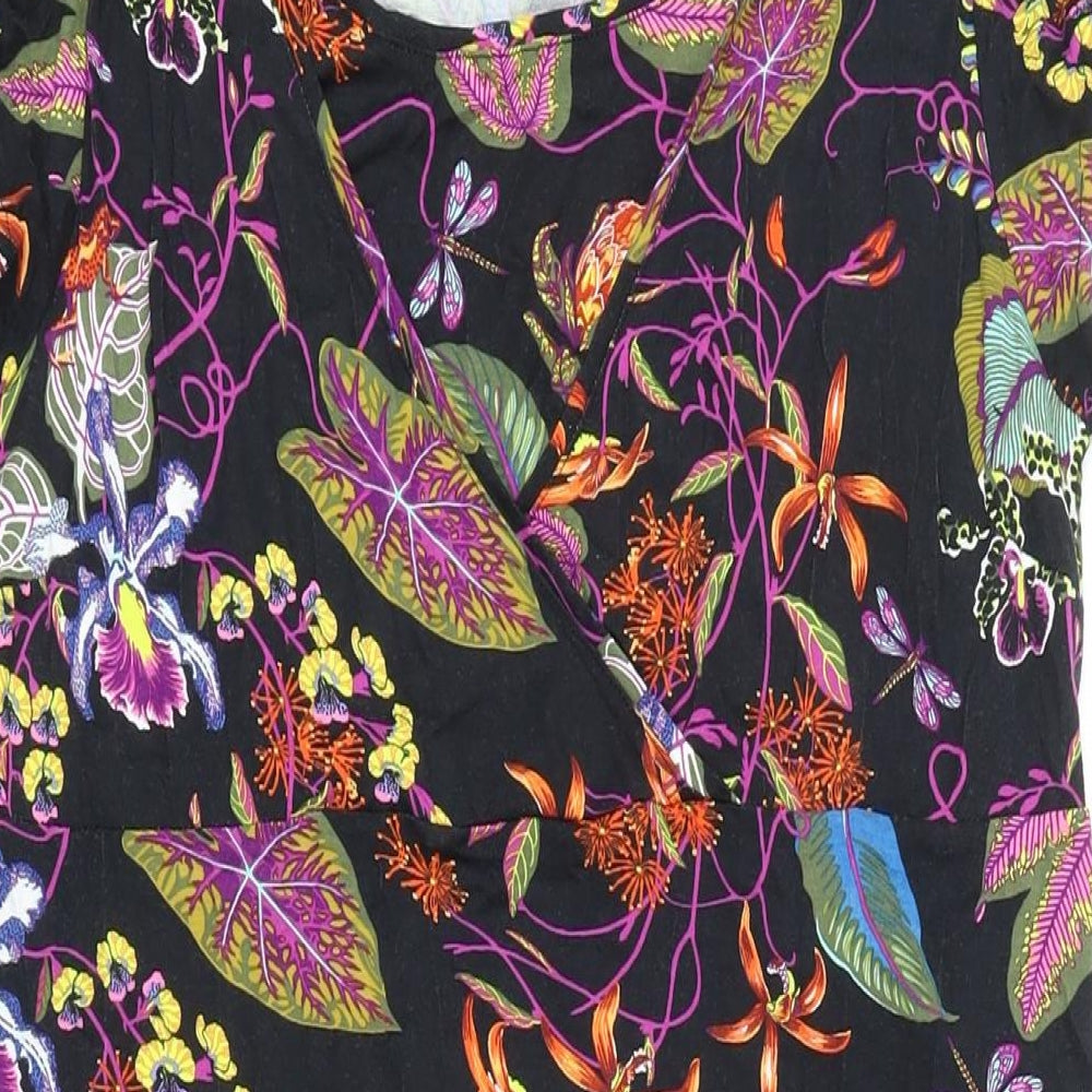 H&M Womens Black Floral Viscose A-Line Size L Scoop Neck