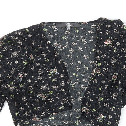 Missguided Womens Black Floral Polyester Cropped Blouse Size 8 V-Neck