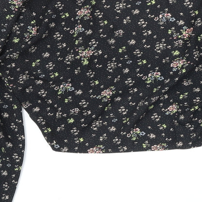 Missguided Womens Black Floral Polyester Cropped Blouse Size 8 V-Neck