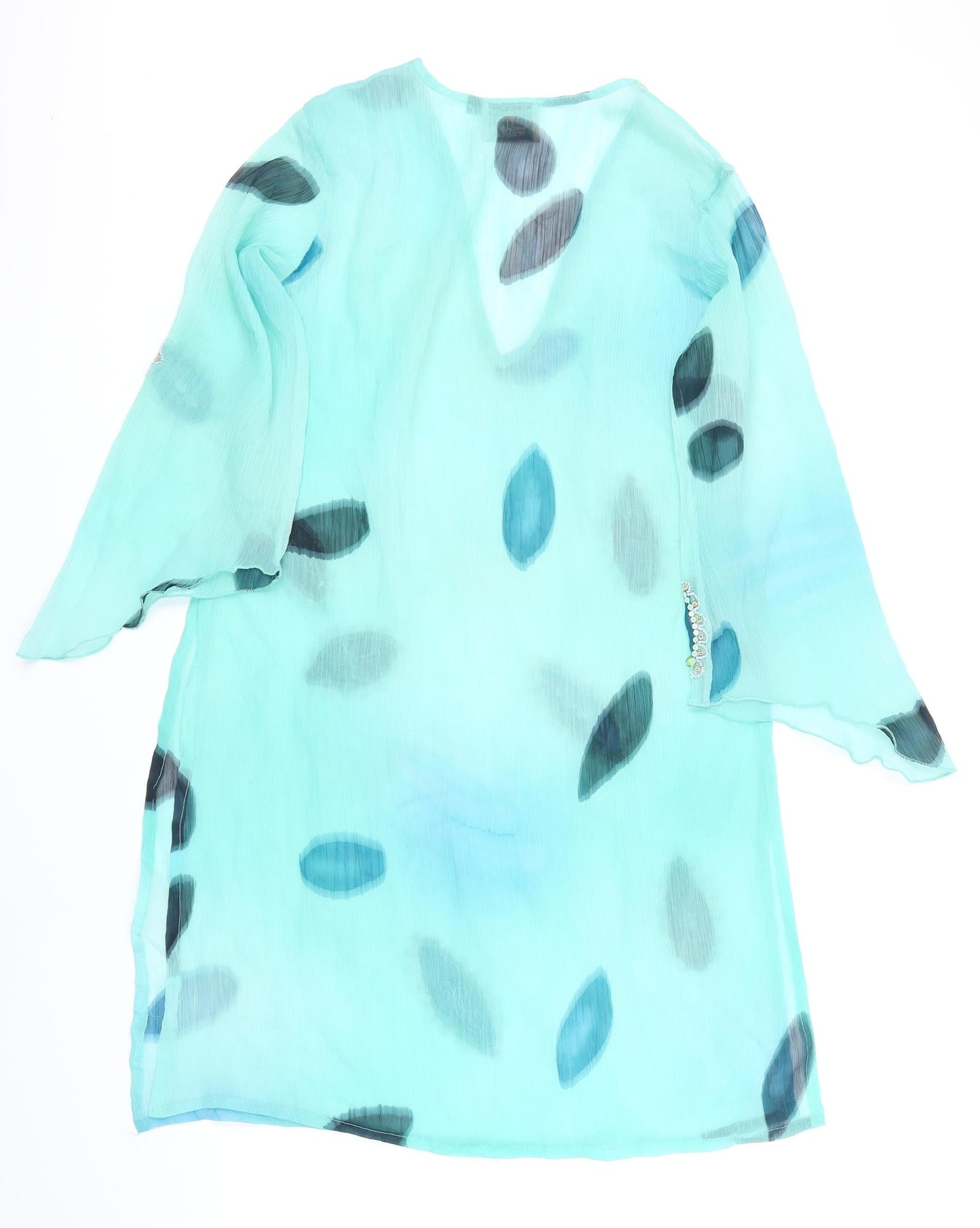 Made in India Womens Green Geometric Polyester Kimono Blouse Size M V-Neck - Sequin detail