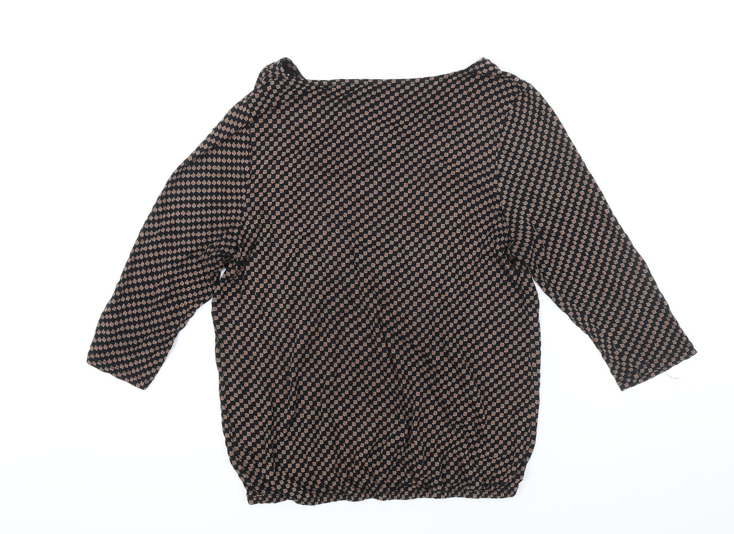 Vivance Womens Black Geometric Viscose Ringer Blouse Size 12 Boat Neck