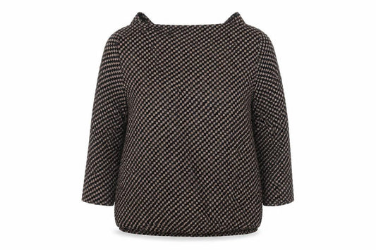 Vivance Womens Black Geometric Viscose Ringer Blouse Size 12 Boat Neck