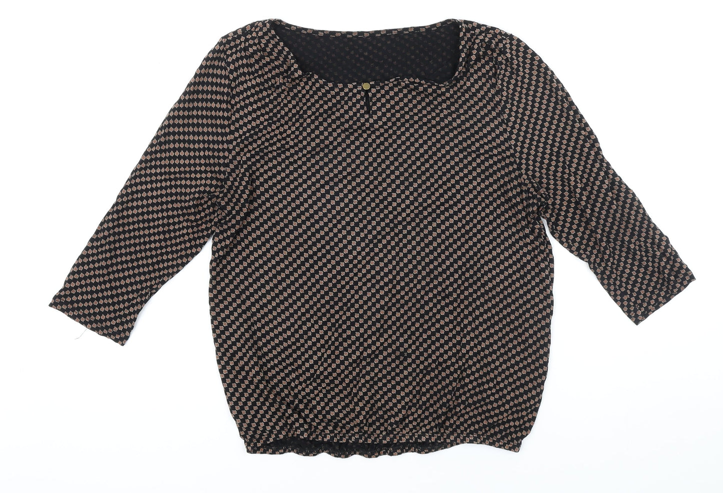 Vivance Womens Black Geometric Viscose Ringer Blouse Size 12 Boat Neck