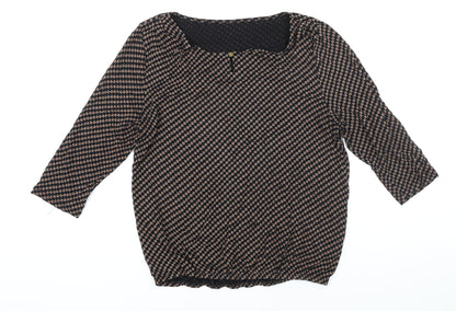 Vivance Womens Black Geometric Viscose Ringer Blouse Size 12 Boat Neck