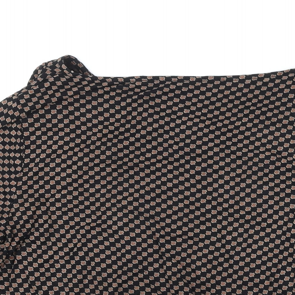 Vivance Womens Black Geometric Viscose Ringer Blouse Size 12 Boat Neck