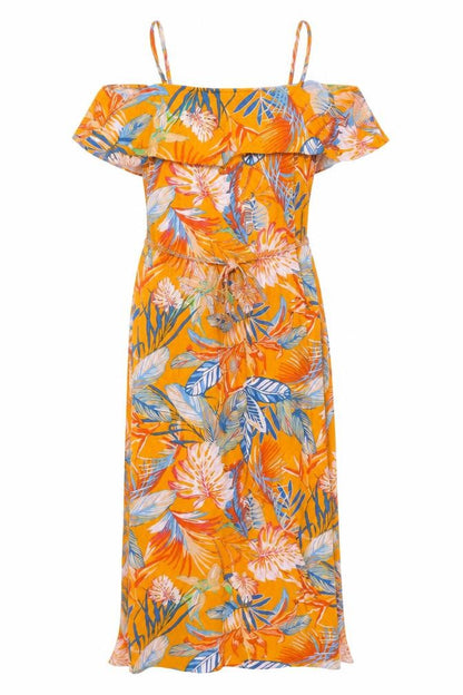 Oasis Womens Orange Floral Viscose Maxi Size 12 Off the Shoulder