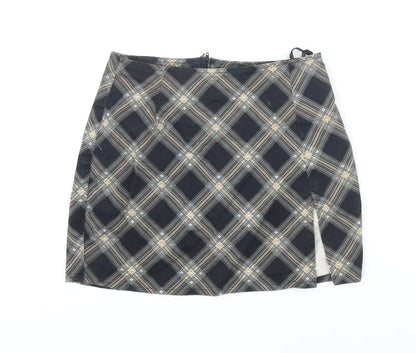 Motel Womens Ivory Check Cotton Mini Skirt Size XS Zip