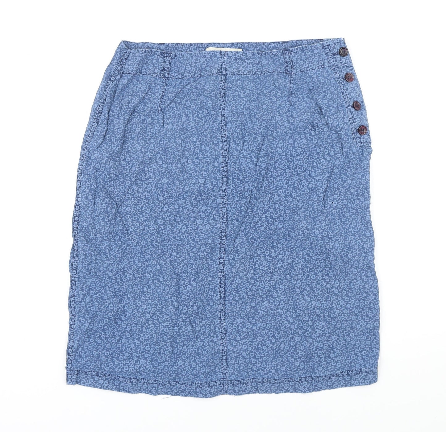 Monsoon Womens Blue Floral Cotton Blend A-Line Skirt Size 12 Button