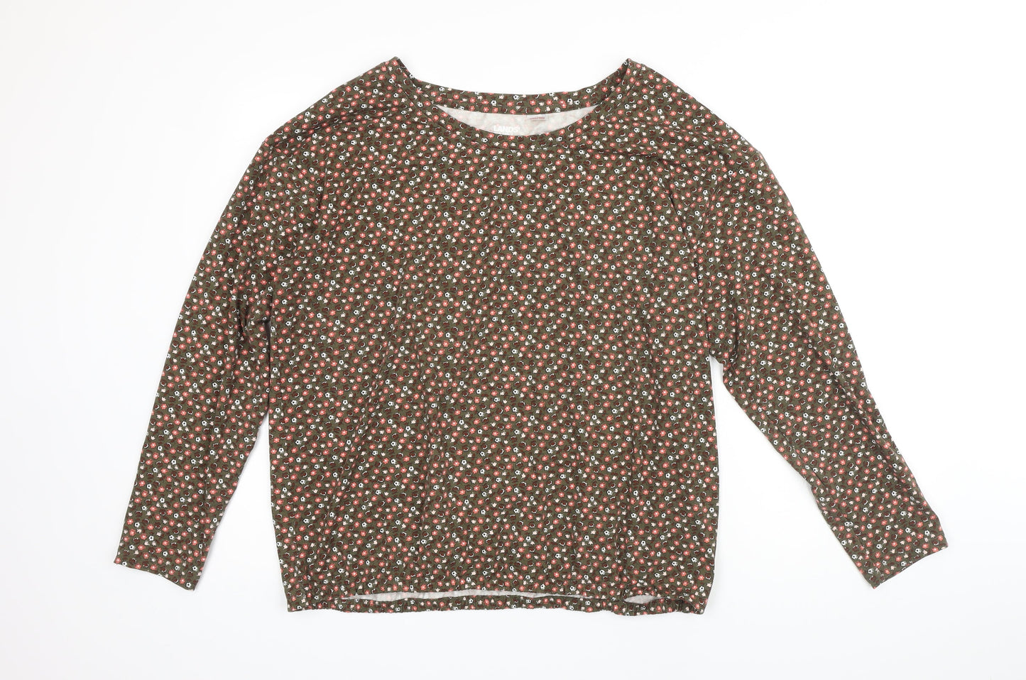 Lands End Womens Green Floral Polyester Jersey Blouse Size XL Scoop Neck