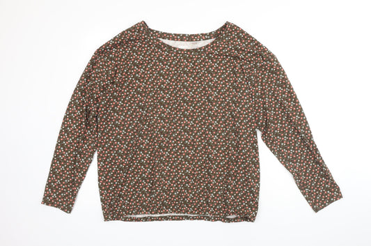 Lands End Womens Green Floral Polyester Jersey Blouse Size XL Scoop Neck