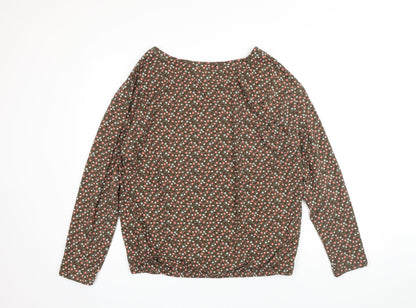 Lands End Womens Green Floral Polyester Jersey Blouse Size XL Scoop Neck