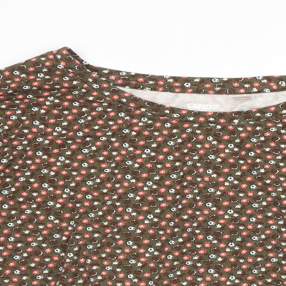 Lands End Womens Green Floral Polyester Jersey Blouse Size XL Scoop Neck