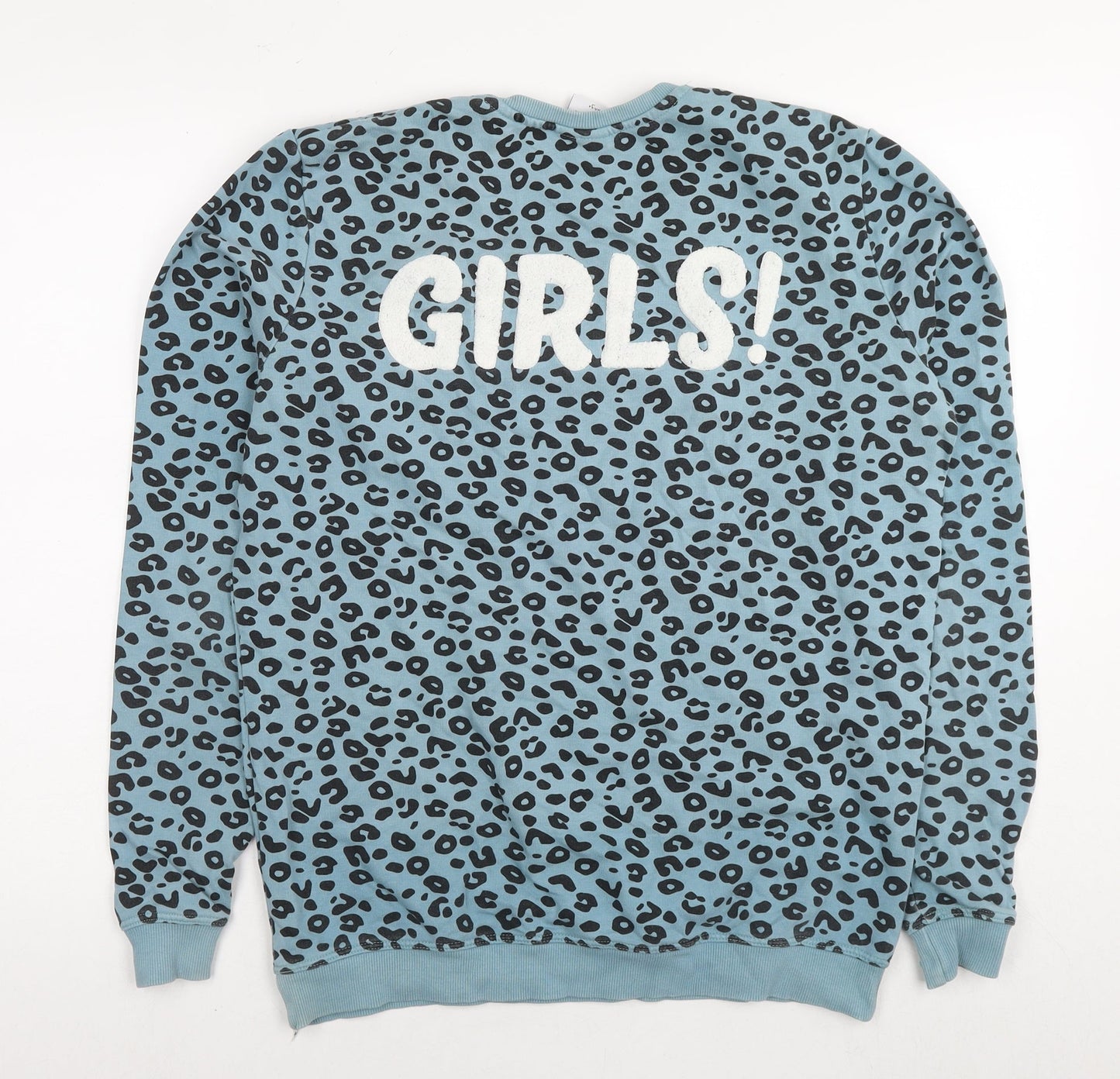 Colour Rebel Womens Blue Animal Print Cotton Pullover Sweatshirt Size L Pullover - Who run the world? Girls Leopard Print