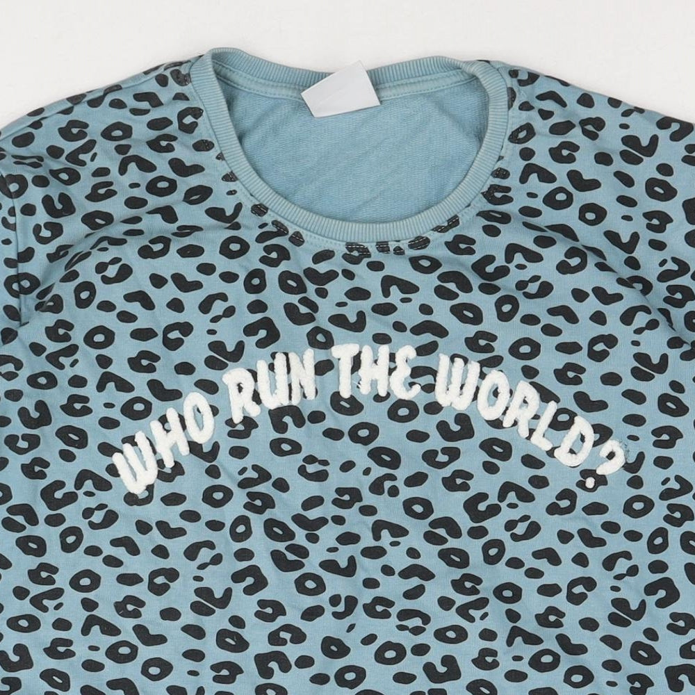 Colour Rebel Womens Blue Animal Print Cotton Pullover Sweatshirt Size L Pullover - Who run the world? Girls Leopard Print
