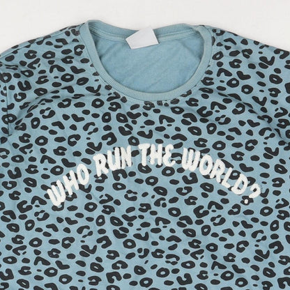 Colour Rebel Womens Blue Animal Print Cotton Pullover Sweatshirt Size L Pullover - Who run the world? Girls Leopard Print