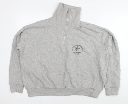 Boohoo Womens Grey Cotton Pullover Sweatshirt Size L Zip