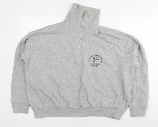 Boohoo Womens Grey Cotton Pullover Sweatshirt Size L Zip