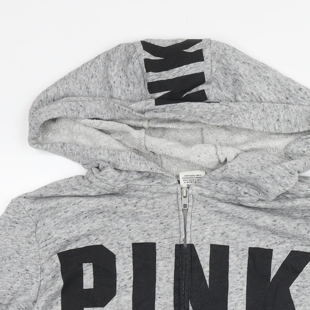 PINK Womens Grey Cotton Full Zip Hoodie Size L Zip - Logo