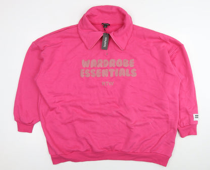 Boohoo Womens Pink Cotton Pullover Sweatshirt Size XL Pullover - Wardrobe Essentials