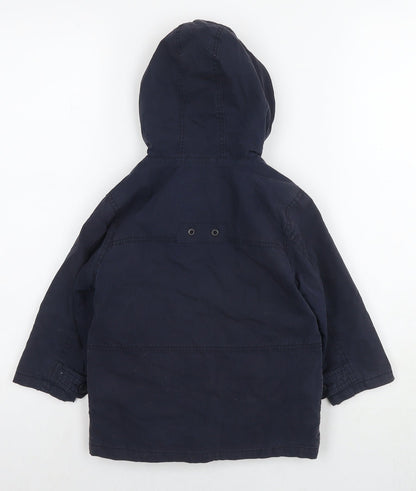 Gap Boys Blue Parka Jacket Size 3 Years Zip - Detachable Fleece