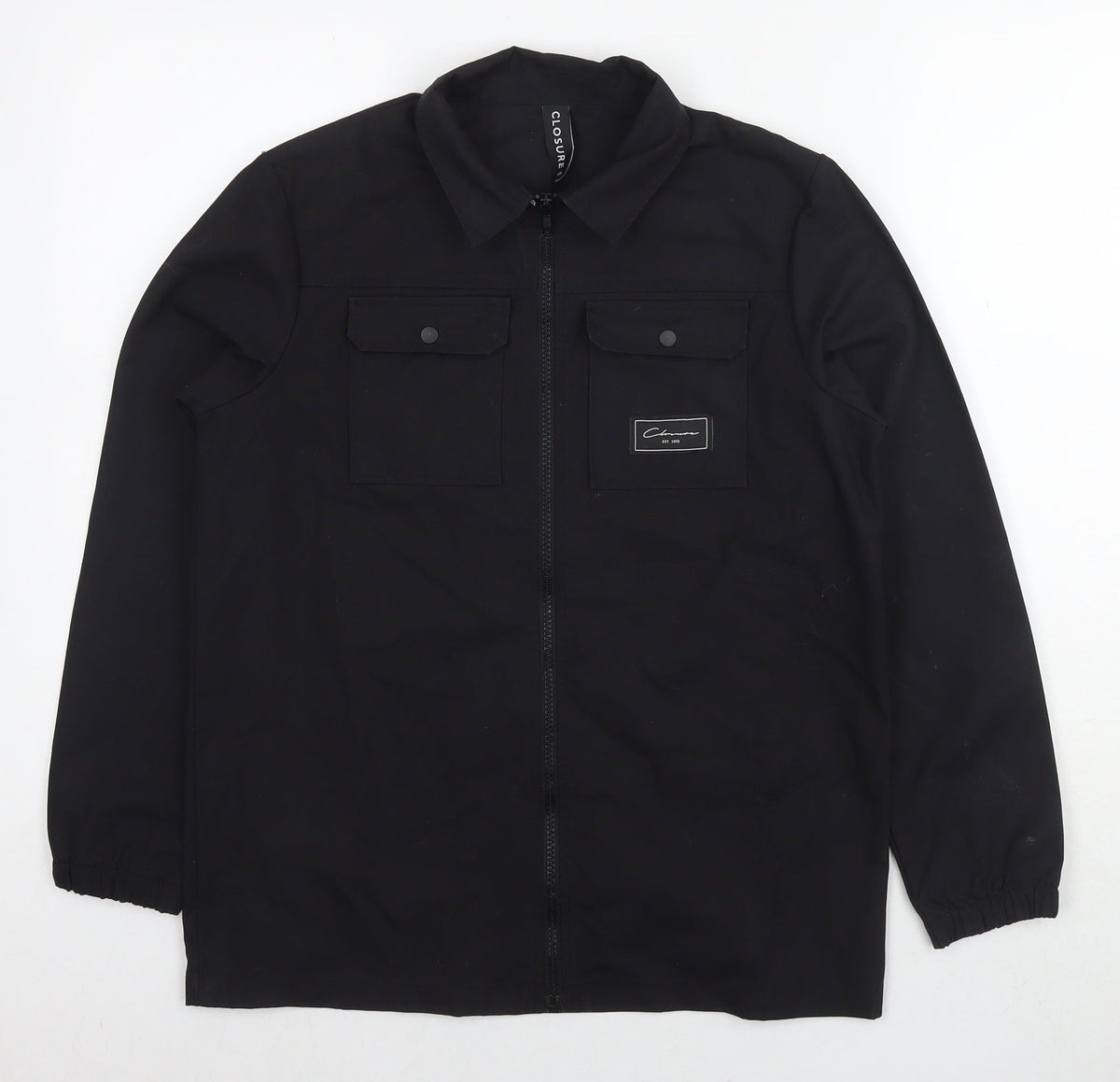 Additional front view of Closure boys’ black jacket, size 12-13, years zip