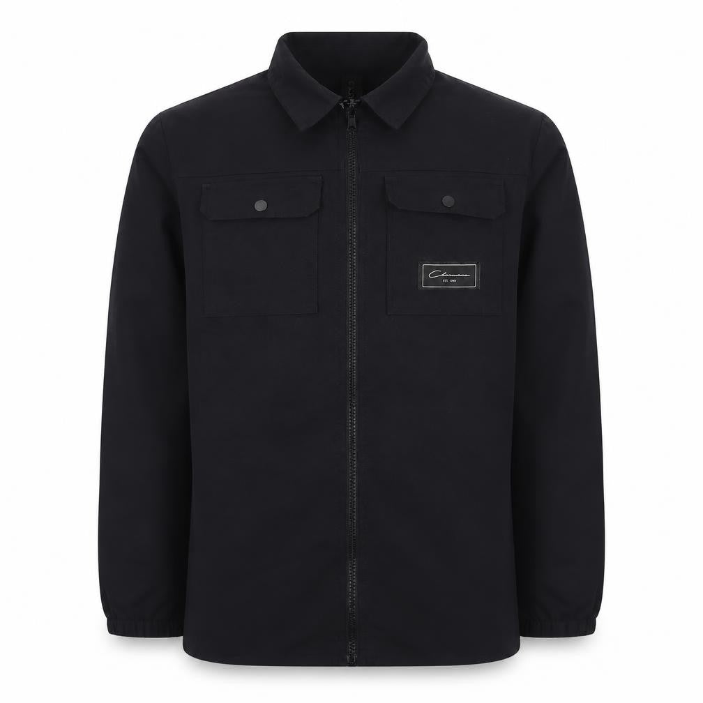Front view of Closure boys’ black jacket, size 12-13, years zip