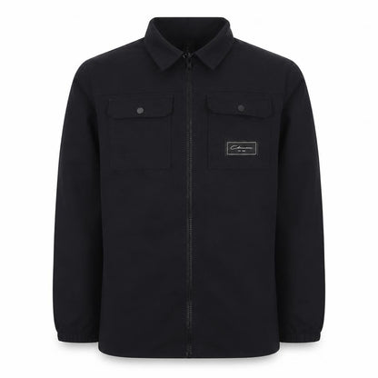 Front view of Closure boys’ black jacket, size 12-13, years zip