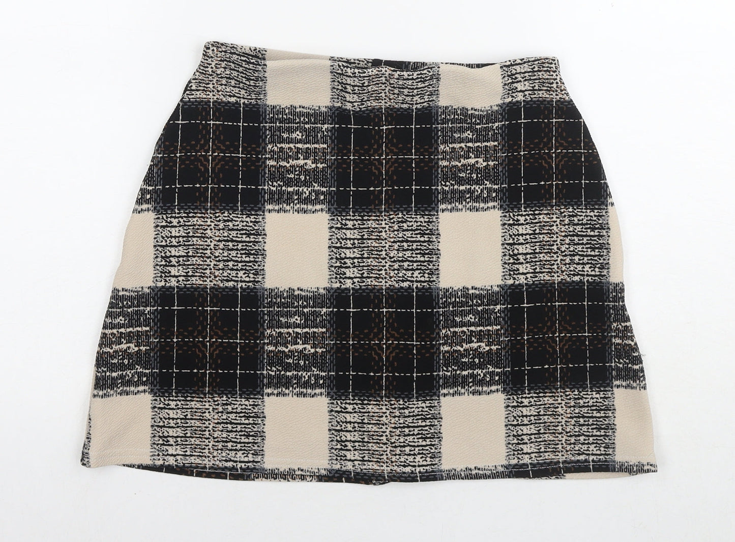 Boohoo Womens Beige Check Polyester Mini Skirt Size 8