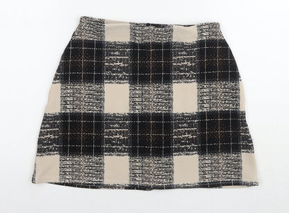 Boohoo Womens Beige Check Polyester Mini Skirt Size 8