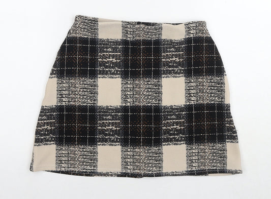 Boohoo Womens Beige Check Polyester Mini Skirt Size 8