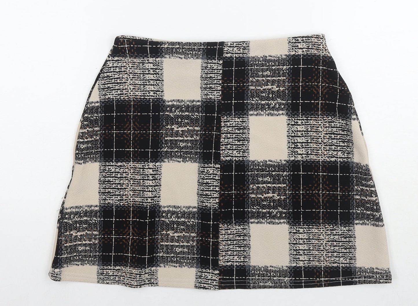 Boohoo Womens Beige Check Polyester Mini Skirt Size 8