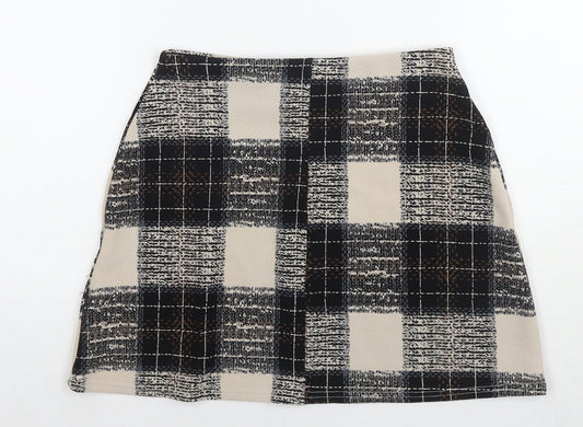 Boohoo Womens Beige Check Polyester Mini Skirt Size 8