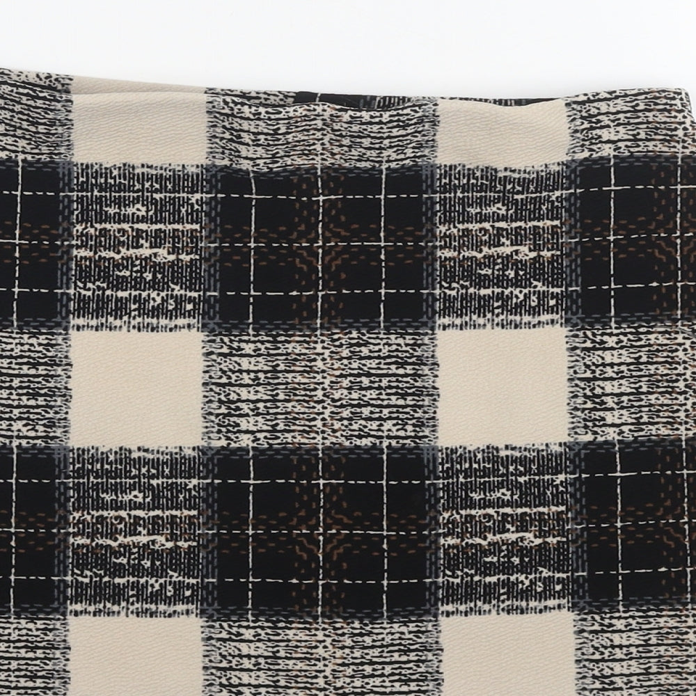 Boohoo Womens Beige Check Polyester Mini Skirt Size 8