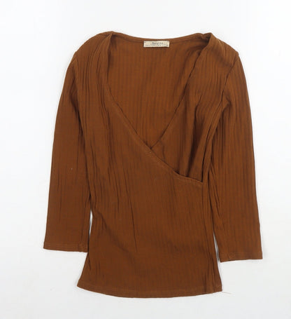 Bershka Womens Brown Cotton Basic T-Shirt Size M Round Neck - Ribbed