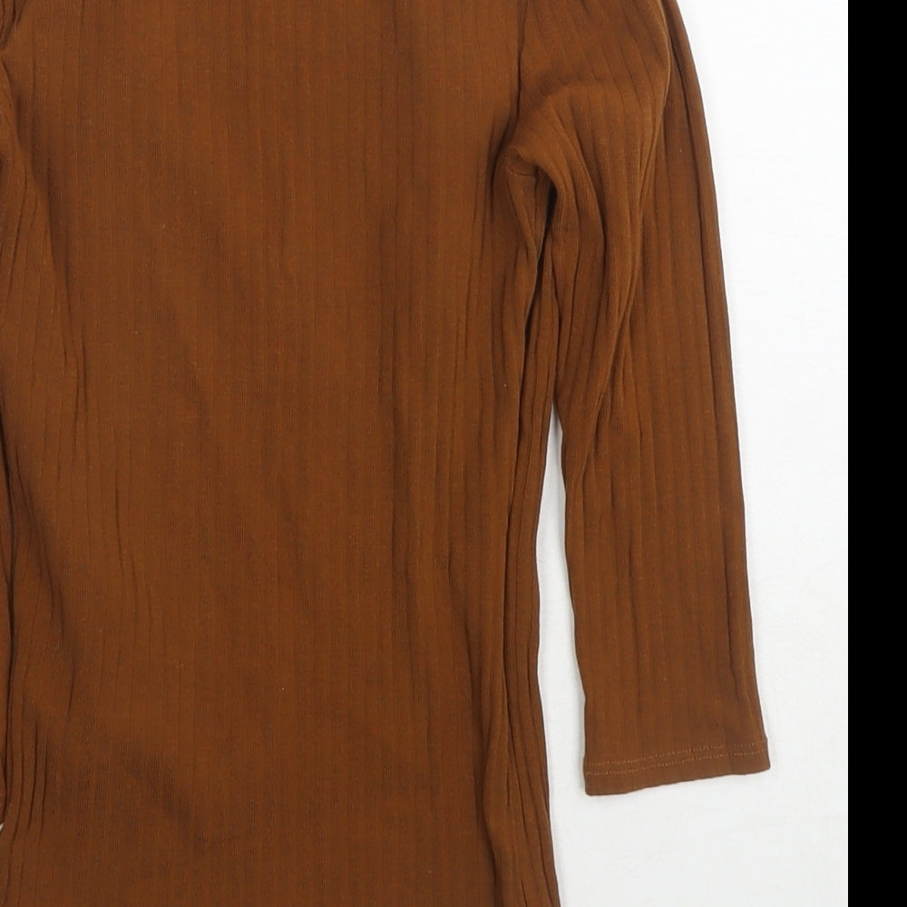 Bershka Womens Brown Cotton Basic T-Shirt Size M Round Neck - Ribbed