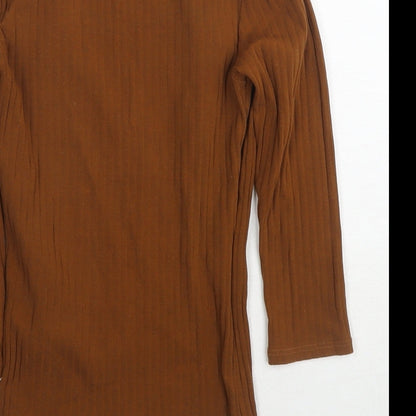 Bershka Womens Brown Cotton Basic T-Shirt Size M Round Neck - Ribbed