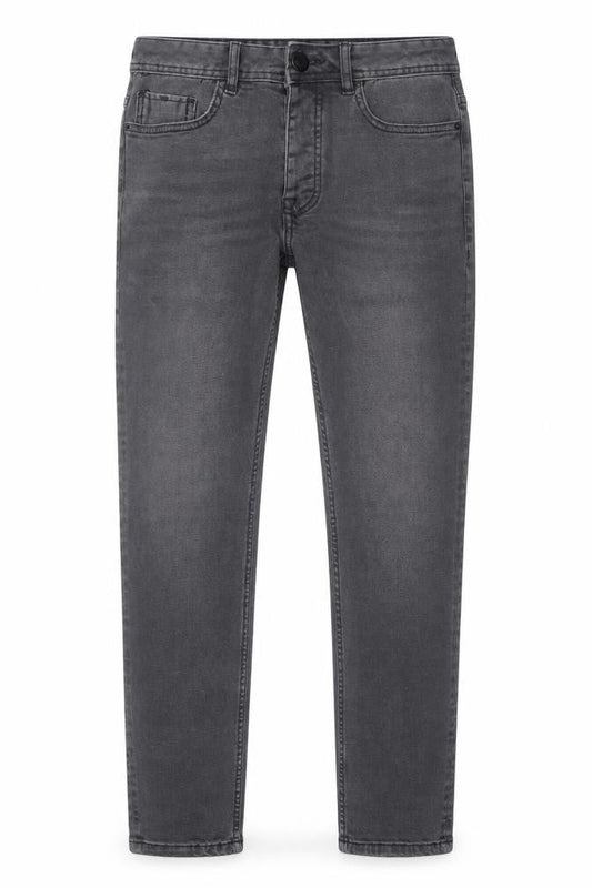 Front view of Denim & Co. men’s grey polyester blend skinny jeans, size 30, in, 30-inch leg regular zip