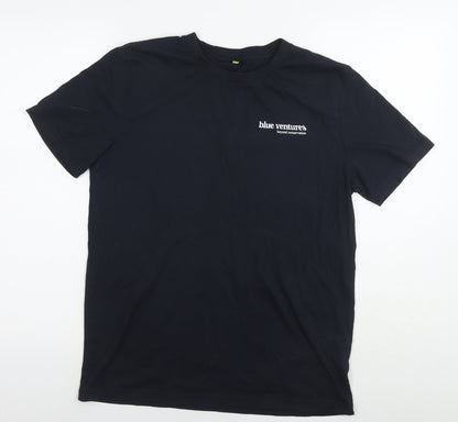 Blue Ventures Mens Black Cotton T-Shirt Size M Round Neck - Beyond conservation