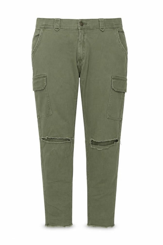 Front view of Atmosphere women’s green cotton skinny jeans, size UK 12, 27-inch leg regular zip - cargo style