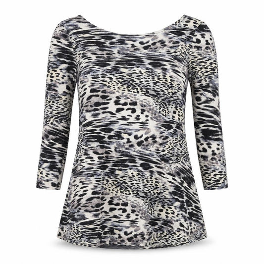 Marks & Spencer Womens Grey Animal Print Viscose Basic Blouse Size 8 Round Neck - Leopard Print