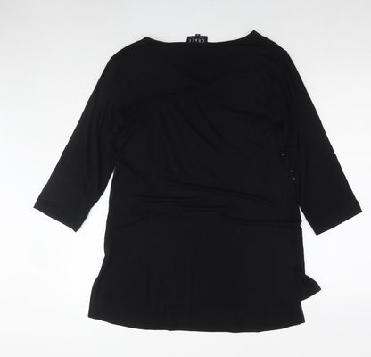 Grace Womens Black Viscose Tunic Blouse Size 12 Round Neck - Embellishment Detail