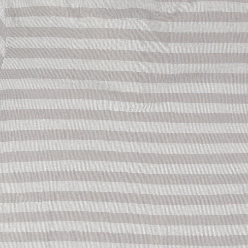 Zara Mens Grey Striped Cotton Polo Size L Collared Pullover