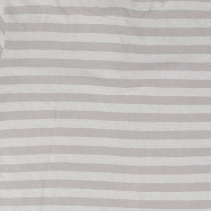 Zara Mens Grey Striped Cotton Polo Size L Collared Pullover