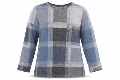 Marks & Spencer Womens Blue Check Polyester Basic Blouse Size 12 Round Neck
